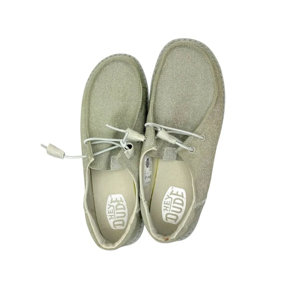 Hey Dude Wendy Women’s Loafers Size 9 White Sparkle Slip-On Casual Comfort